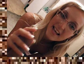 Accepting cougar in glasses giving out a nasty handjob in POV