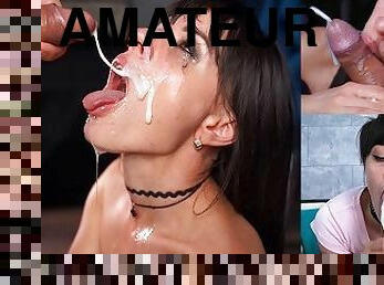 svær, amatør, blowjob, cumshot, handjob, compilation, par, cum