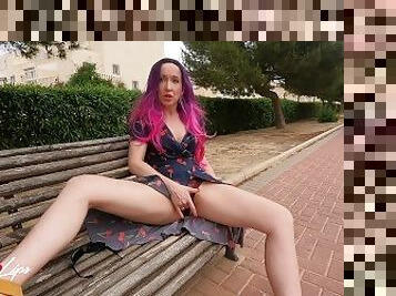 Risky masturbation on a public park bench ends in squirt - Cherry Lips 4k