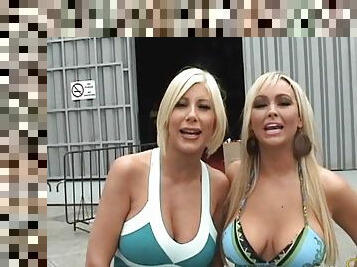 Fun backstage footage of sexy blondes playing around nude