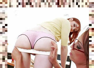 Redhead lesbians with nice ass give each other warm anal toying