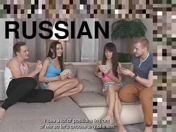 Dashing Russian brunettes getting drilled hardcore in a foursome