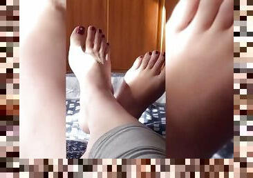 Playing with my feet on the Bed