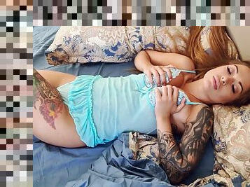 Tattooed solo model Misha Maver enjoys fingering her orgasmic slit