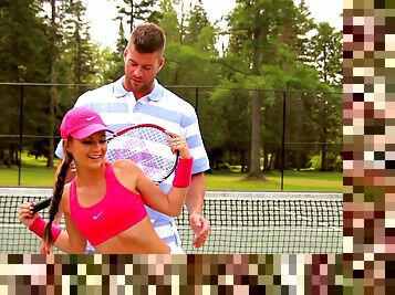 Ass eating and pussy drilling on the tennis court - Kathy Rose