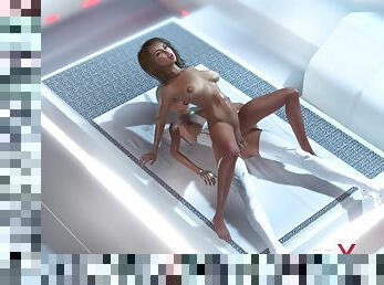 3d sexy sci-fi dickgirl android plays with a hot woman in the space station