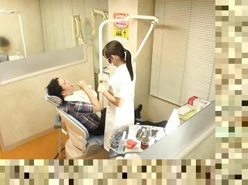 Japanese dentist Kiritani Nao flashes boobs and gets fucked hard