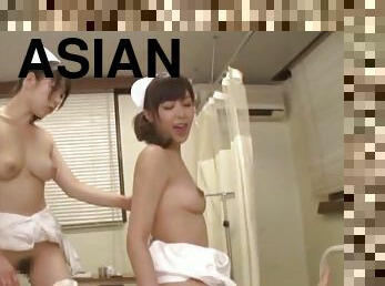 Lucky man gets his dick pleasured by two kinky Asian nurses