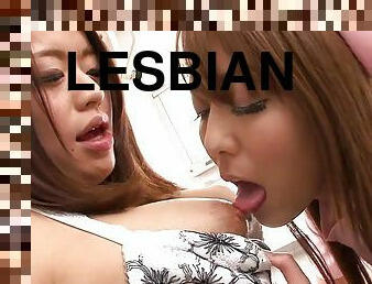 Lesbian Japanese nurses drop their panties to lick each other