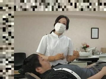 Naughty Japanese dentist enjoys having sex with her lucky client