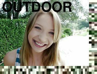 Outdoors video of small boobs Alyssa Branch pleasuring a fat dick