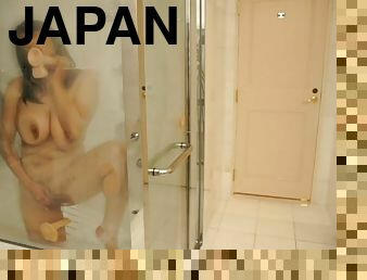 Sexy babe Haruna Hana has fun with two big dildos in the shower