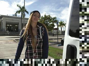 Amateur girl Layna Landry takes money to suck a dick in the van