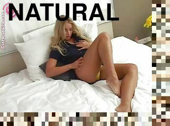 Intoxicating long blonde hair on a solo fingering girl