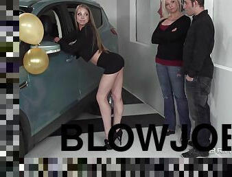 Slutty car sales girl will fuck a customer to sell a vehicle