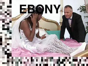 Ebony bride sucking dick and getting asshole and pussy fucked