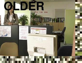 An older Japanese boss fingers his very hot secretary