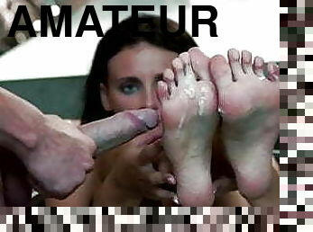 Slim girl has beautiful feet creamed ++Toef