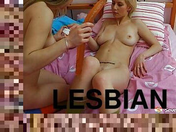 Close up dildo play with cute blonde lesbian teens