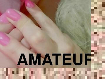 Blonde licks her own toe with feet play!