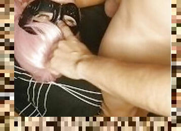 Nice blowjob oral sex with sexy pink hair cosplay doll