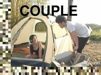 During a camping trip Yuri Shirai gives a guy head in her tent