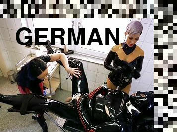 German Femdom Porn Clip With Latex Slave