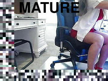Red lingerie mature secretary masturbating