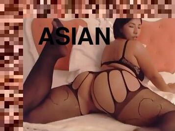 Fat Asian in Mesh Dress with Huge Breasts Stretching Ass