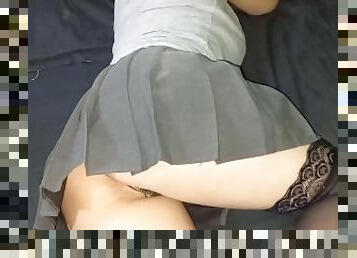 Fucked a beautiful schoolgirl in skirt and stockings! Doggystyle Pov Sex
