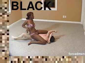 Black girl wrestles with and abuses guy