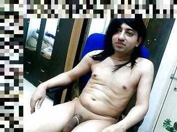 Naked sissy femboy masturbation.