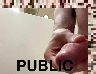 Cumshot in public bathroom