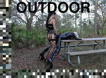 Dominatrix Fucks Slave Anal Outdoors.