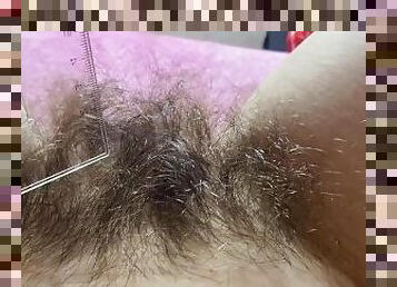 hUGE HAIRY BUSH MEASUREMENT LONG PUSSY HAIR CLOSEUP