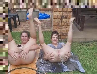 Two friends ANAL hosepipe water play