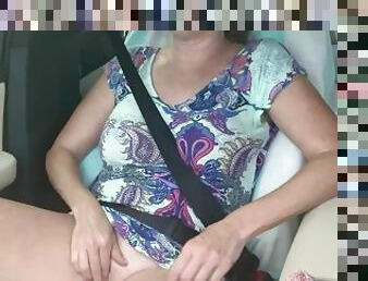 Wife masturbating in the car on the way home from the nude beach. 2 orgasims.