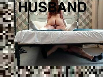 The lover had to hide under the bed when the husband came - wife cheating