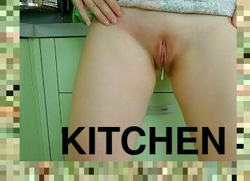 I masturbate in the kitchen before cooking - he caught me and filled my pussy with his sperm