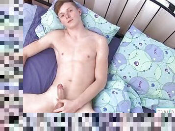 Hot Boy Toy Angel Spills Warm Cum On His Belly After Strocking His Long Dick In Bed!
