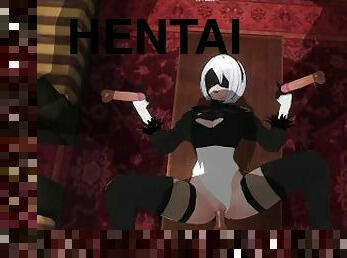 3D HENTAI 2B fucks three guys at once