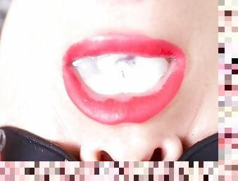 Surprise Huge Cumshot Load in Stepsister's Mouth - Sensual Red Lips