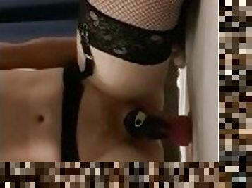 Trap kyra rides her dildo in fishnets