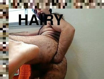 Hairy horny man punch fisting his own ass, cums hands free
