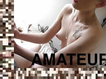 amateur, énorme-bite, ados, branlette, ejaculation, brunette, tatouage