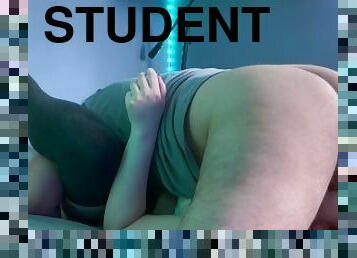 Irish College Student in Thigh High Stockings & Skirt Gives Amazing Blowjob and Gags on Cumshot