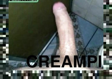 Playing in the bathroom with my big dick until it grows, jacking off until cream comes out