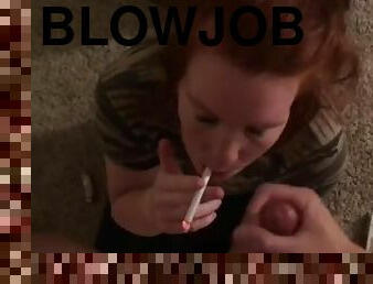 Smoking BJ with huge facial