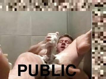 bañando, público, gay, rubia, ducha, húmedo