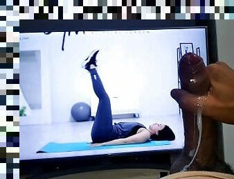 Masturbating a Good Cock Watching a Virtual Gym Class from a Mature Brunette with Fit Body